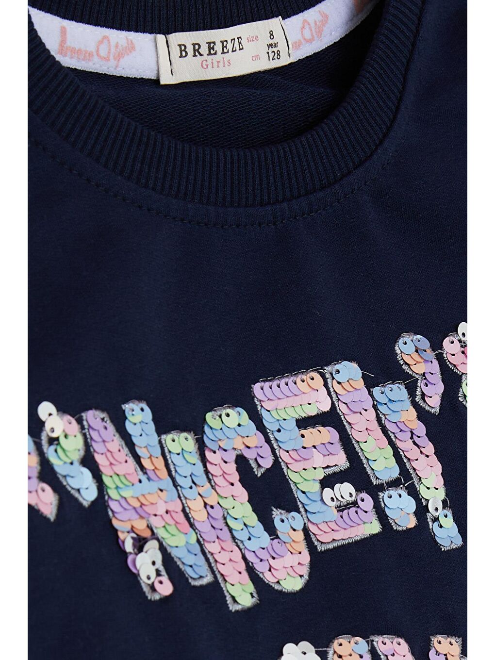 Kız Çocuk Sweatshirt Pullu Yazı Baskılı Lacivert (8-9 Yaş)-2