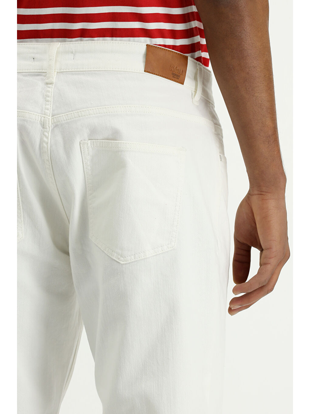 Beyaz Regular Fit Elastanlı Denim Pantolon-7