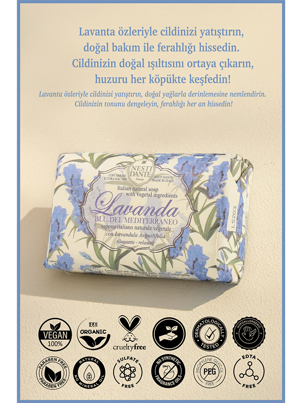 Lavanda Blu Del Mediterraneo Katı Sabun 150 gr | Cilt Tonu Eşitleyici | Lavanta-1
