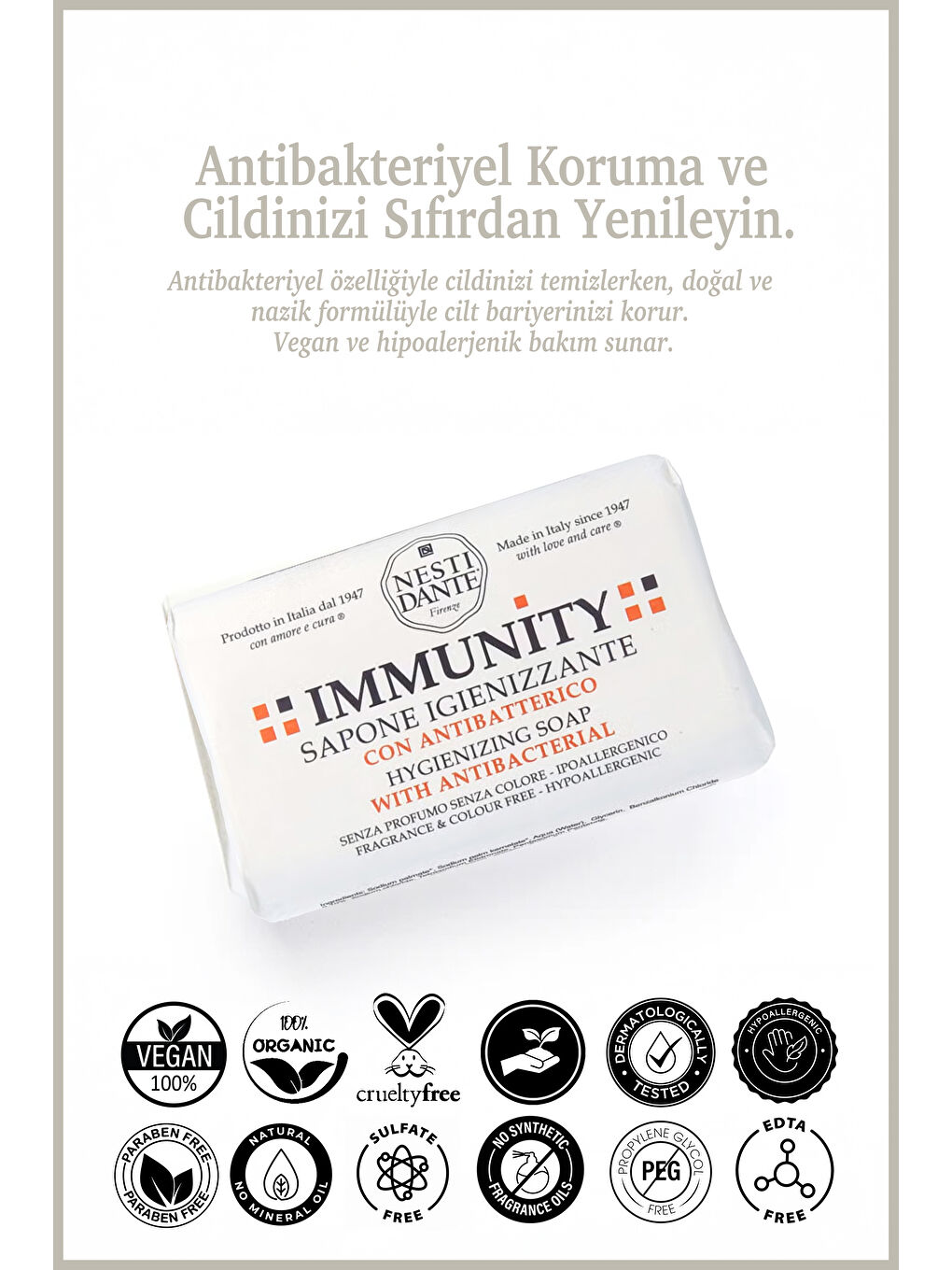 Nesti Dante Immunity Hygienizing Antibakteriyel Hipoalerjenik Sabun Vegan Bakım 150 Gr-1