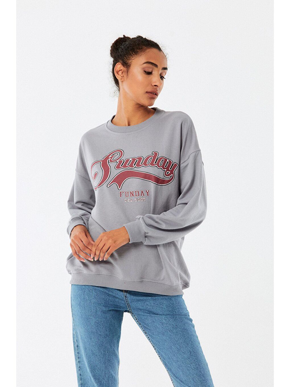 Mavi Sunday Baskılı Bisiklet Yaka Sweatshirt-1