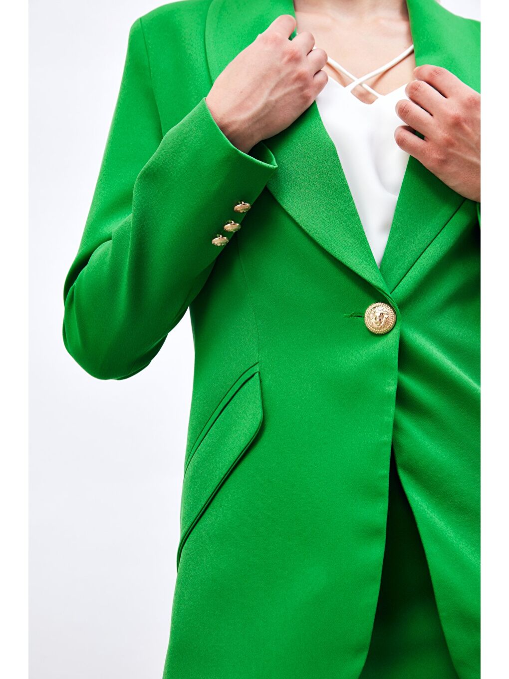 Düğme Detaylı Uzun Ceket - Yeşil-2