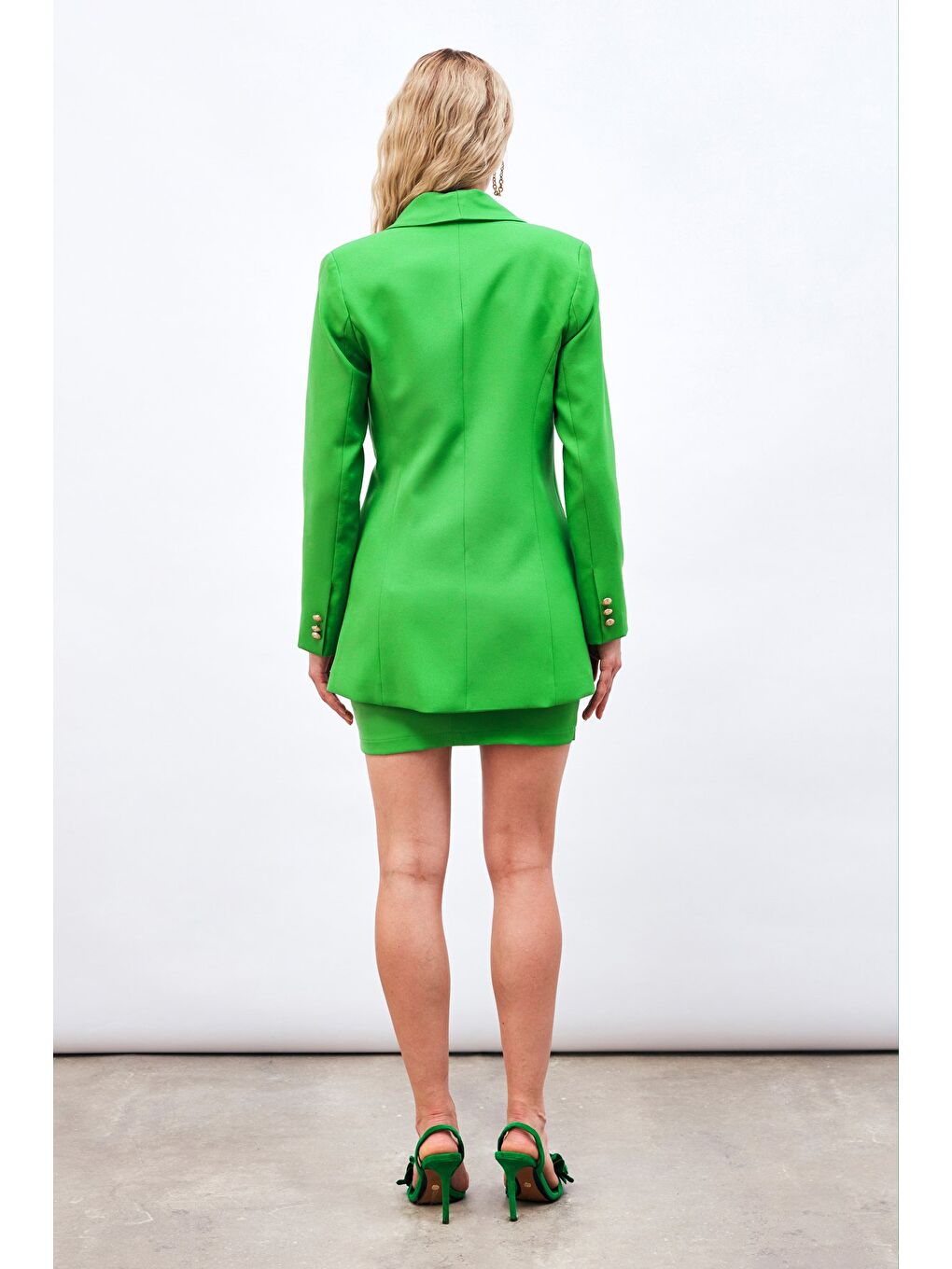 Düğme Detaylı Uzun Ceket - Yeşil-3