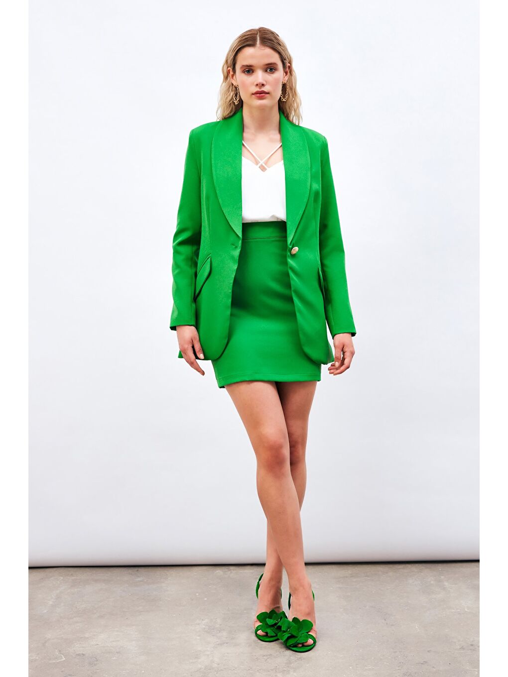 Düğme Detaylı Uzun Ceket - Yeşil-4