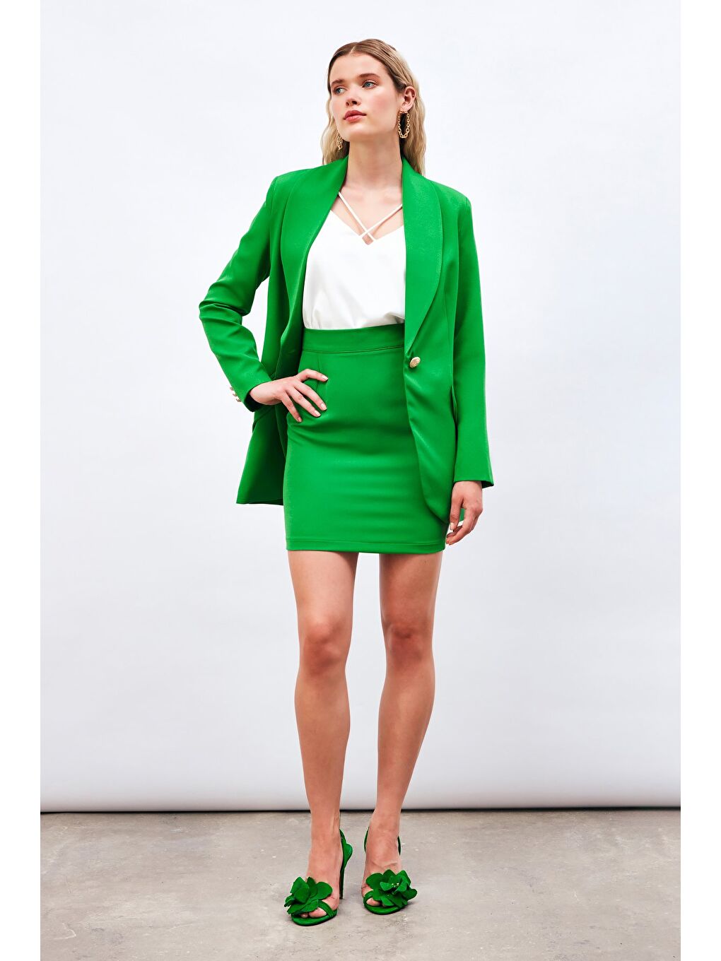 Düğme Detaylı Uzun Ceket - Yeşil-6