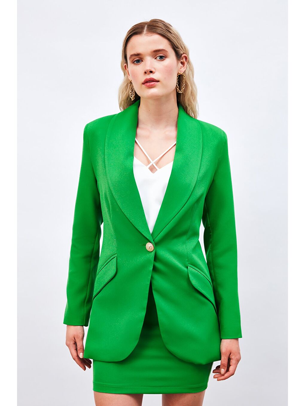 Düğme Detaylı Uzun Ceket - Yeşil-7