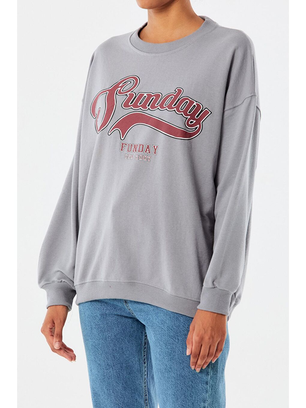 Mavi Sunday Baskılı Bisiklet Yaka Sweatshirt-3