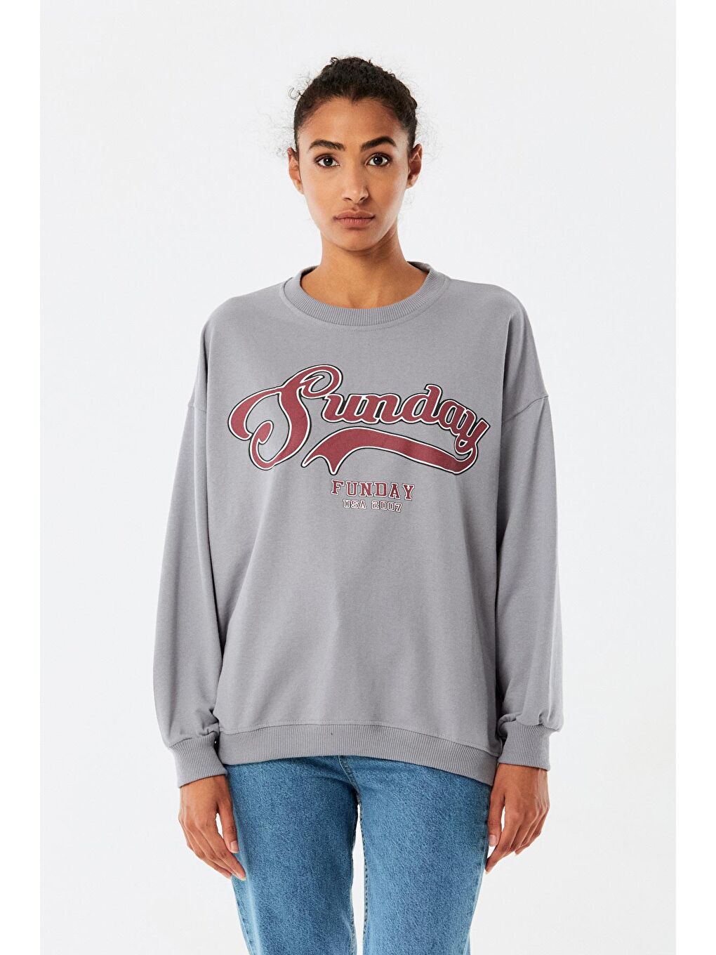 Mavi Sunday Baskılı Bisiklet Yaka Sweatshirt-4