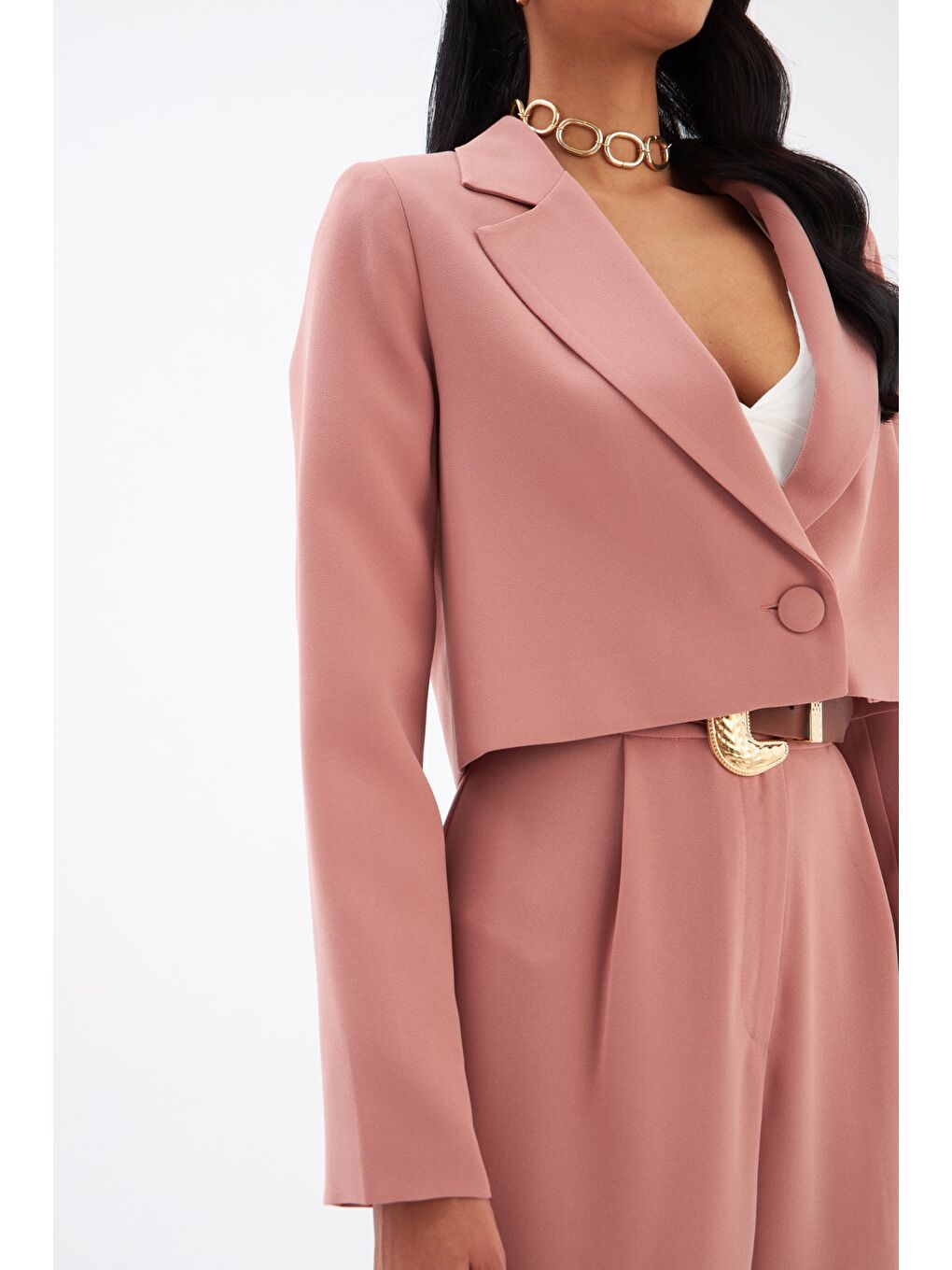 Pembe Kısa Krep Ceket - Gül Kurusu-6