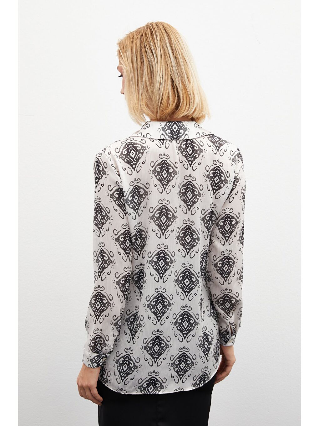 Desenli Düz Gömlek - Siyah-6