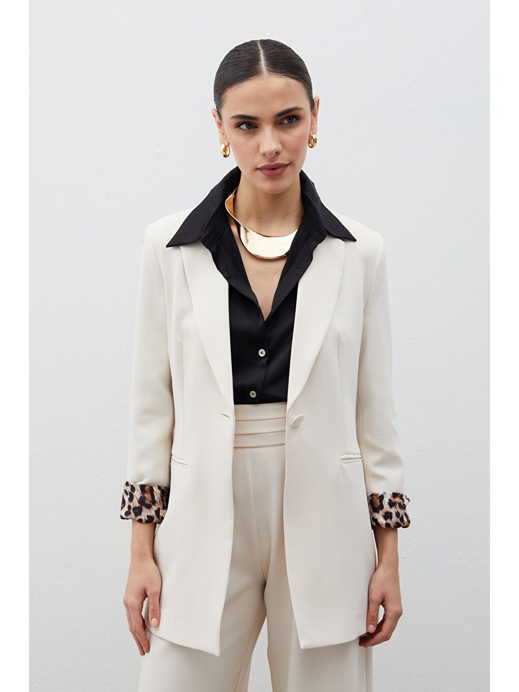 Bej Mono Yaka Klasik Ceket - Taş