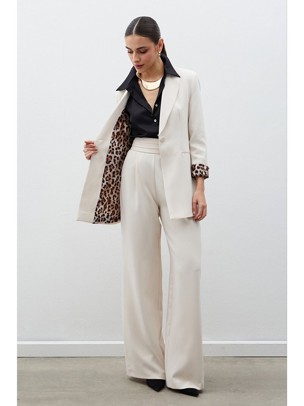 Bej Mono Yaka Klasik Ceket - Taş-1