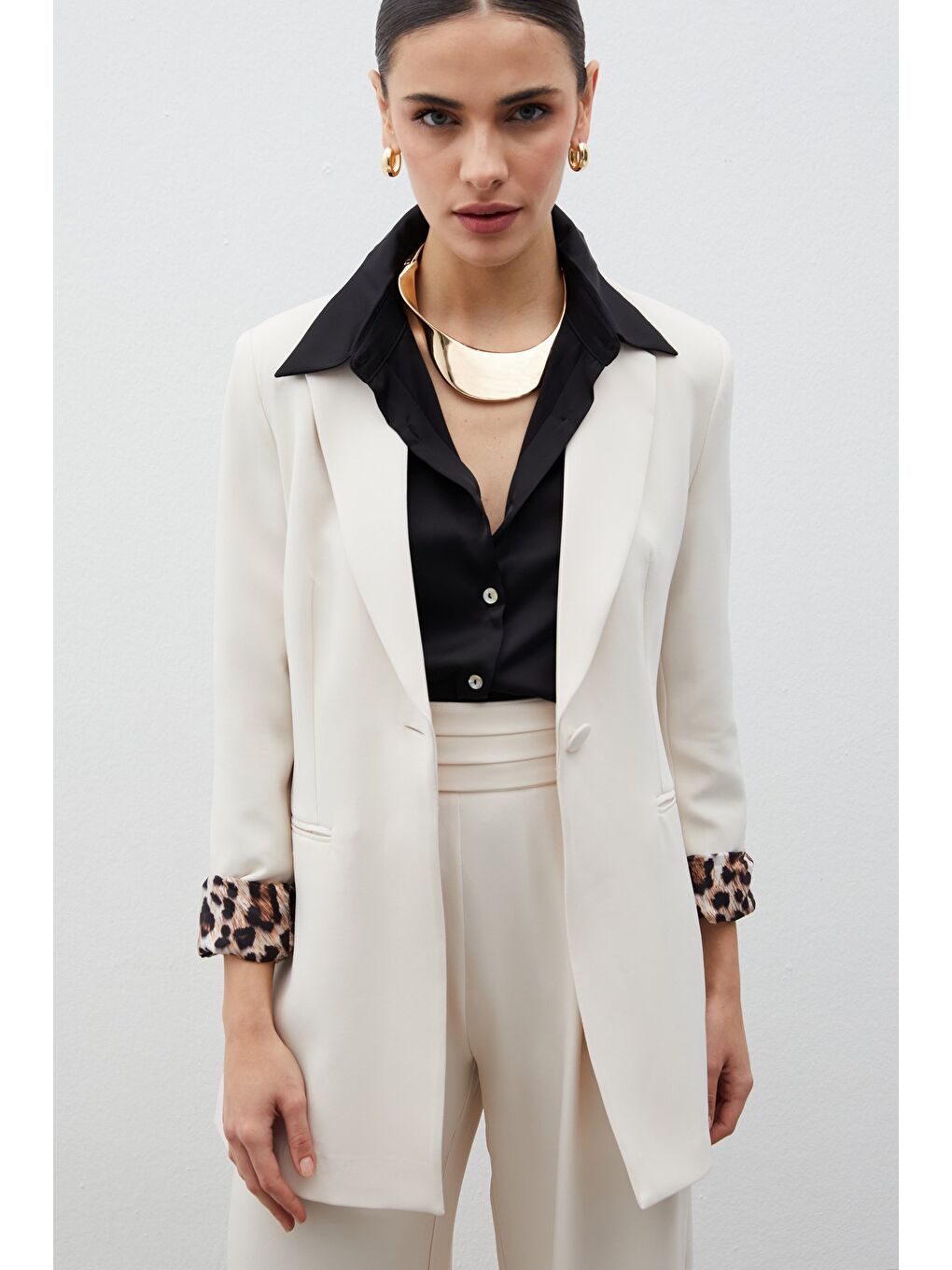 Bej Mono Yaka Klasik Ceket - Taş-2