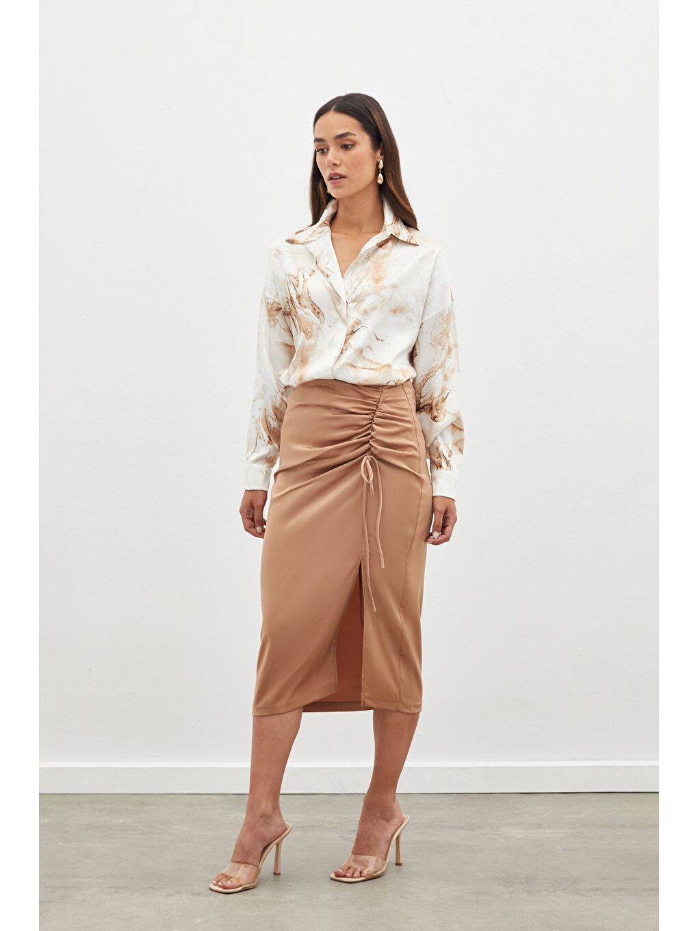 Renkli Salaş Gömlek - Bej-1