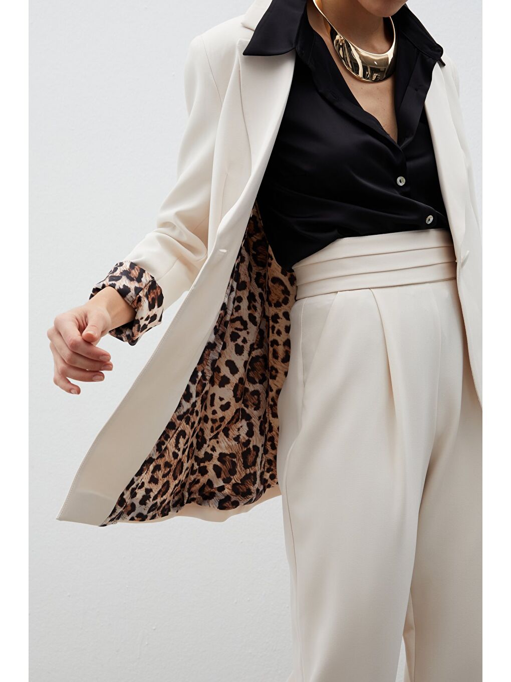 Bej Mono Yaka Klasik Ceket - Taş-6