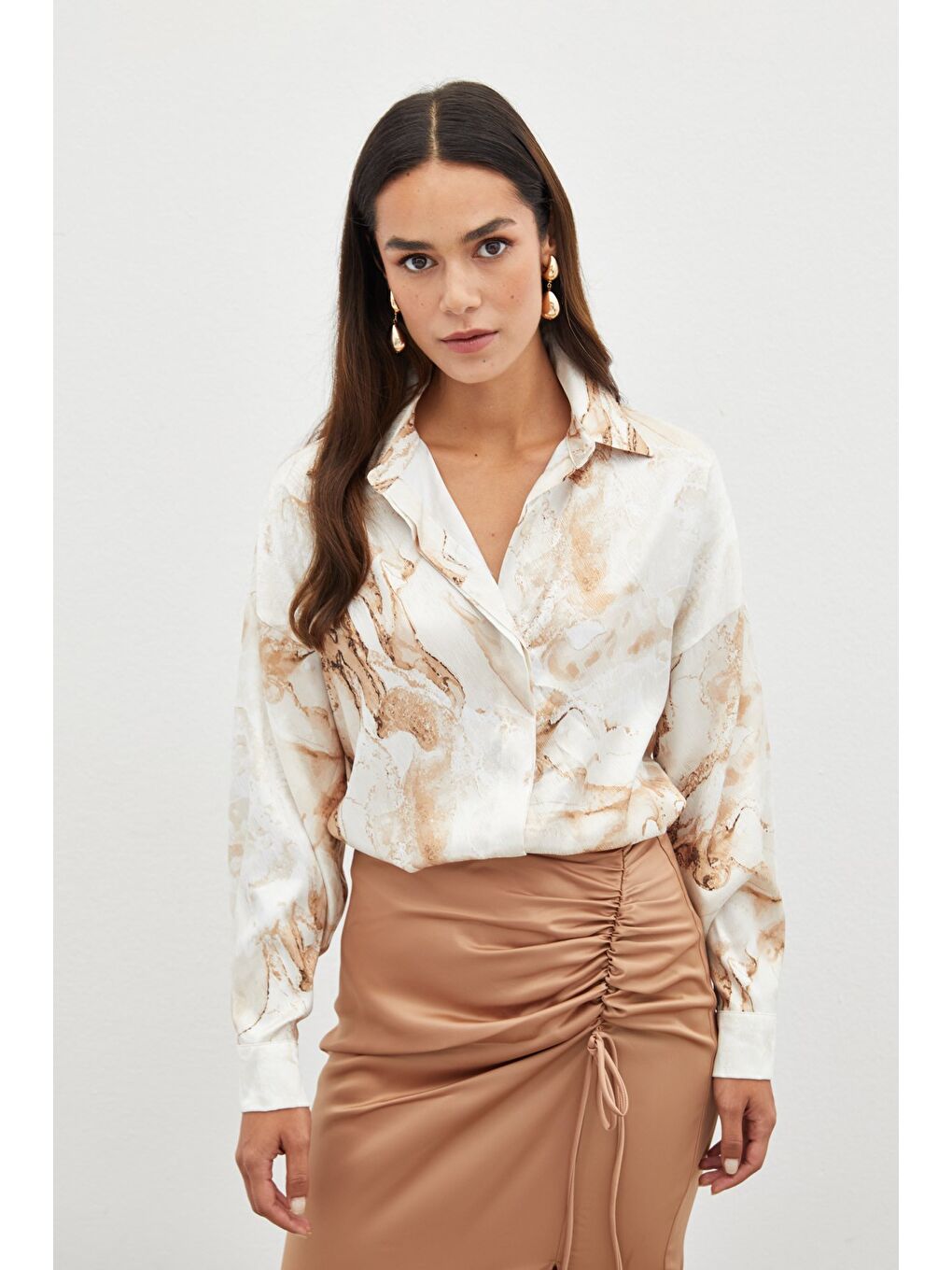 Renkli Salaş Gömlek - Bej-2