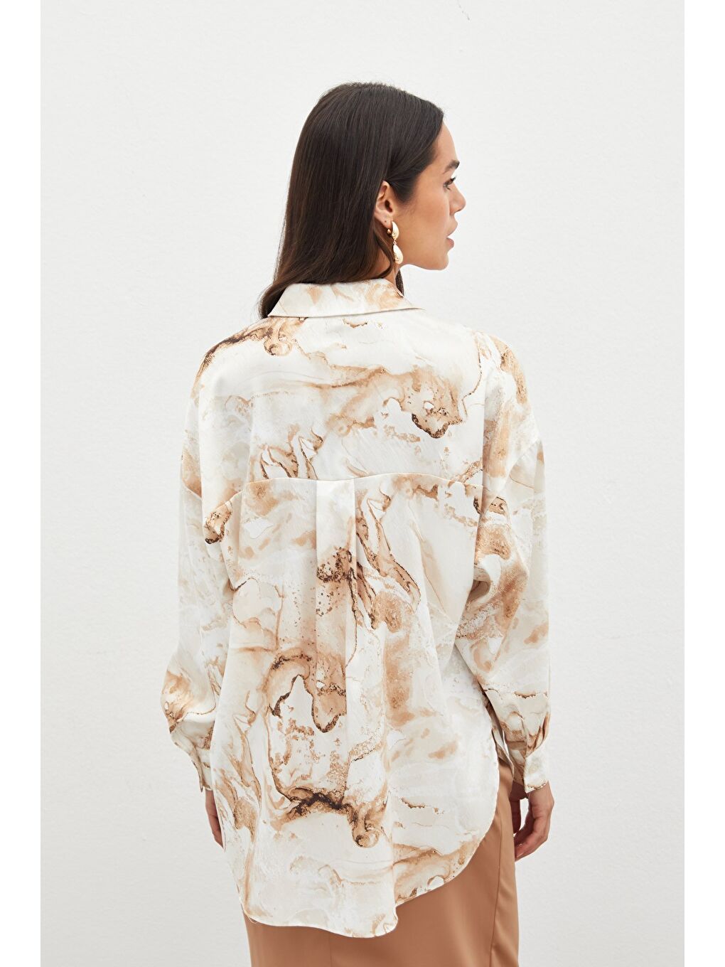 Renkli Salaş Gömlek - Bej-3