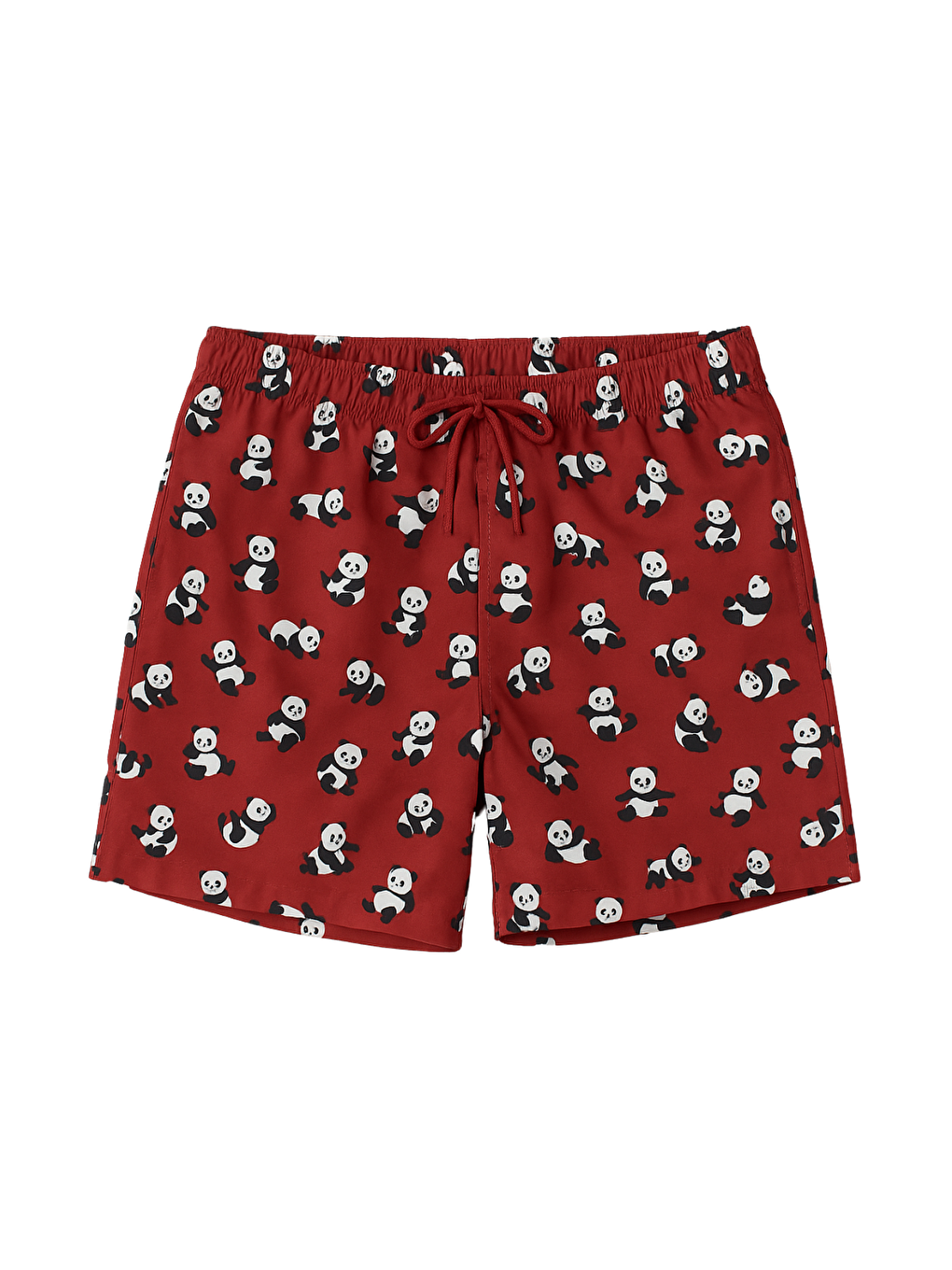 Erkek Panda Desenli Deniz Şortu Bordo