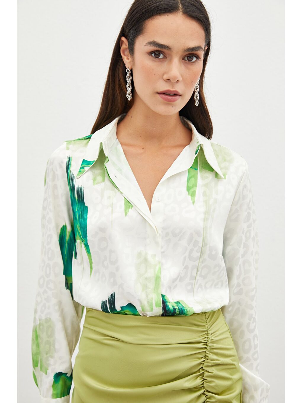 Desenli Salaş Gömlek - Yeşil
