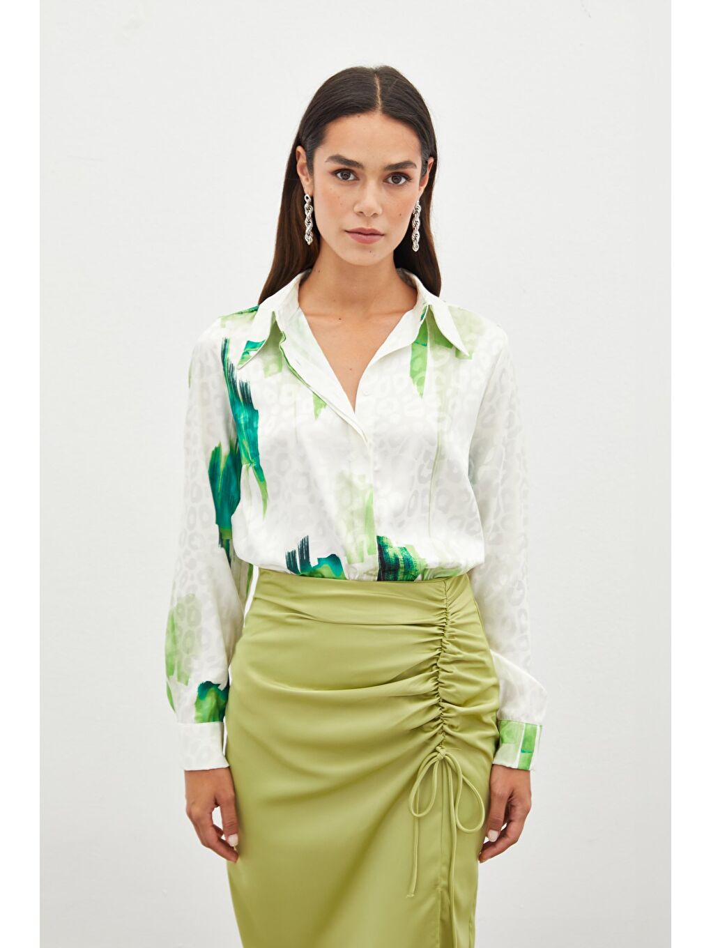 Desenli Salaş Gömlek - Yeşil-1