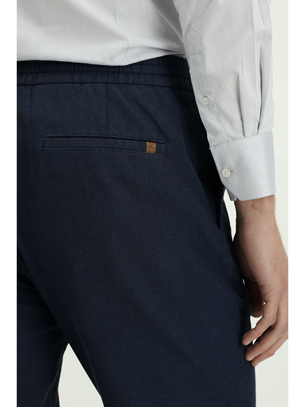 Lacivert Slim Fit Dar Kesim Desenli Beli Lastikli İpli Elastanlı Pantolon-5