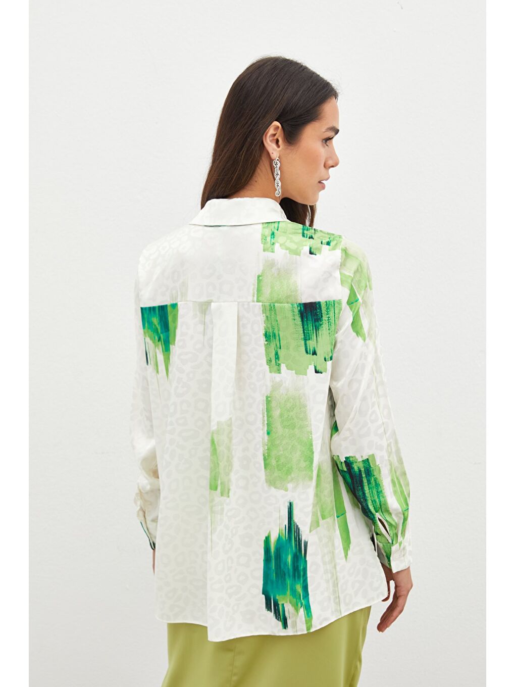 Desenli Salaş Gömlek - Yeşil-3