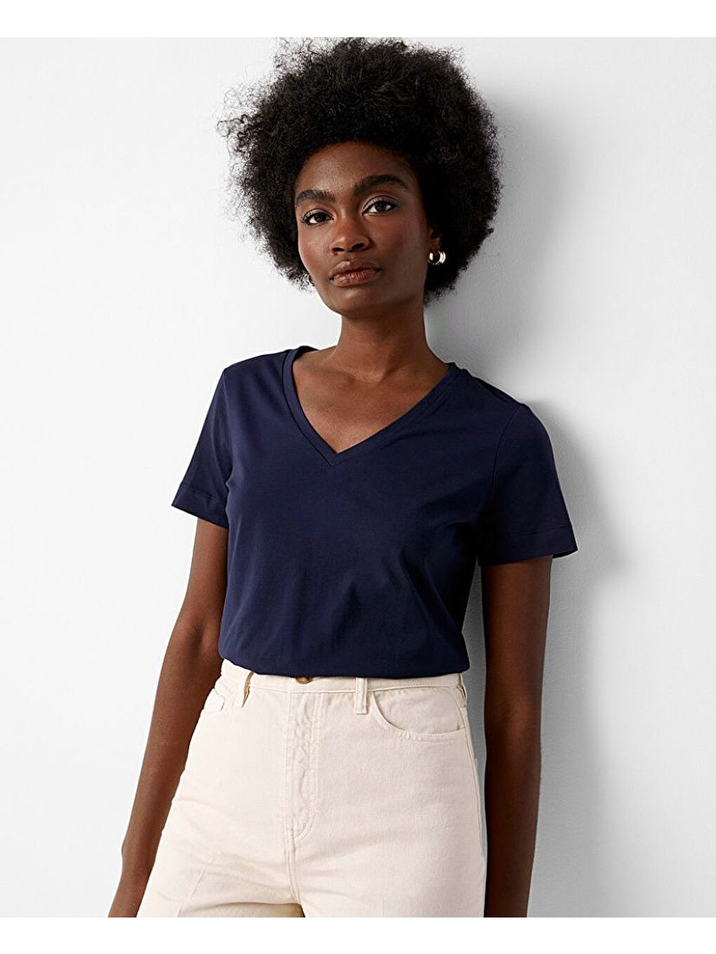 Lacivert Kadın V Yaka Tshirt SPR24TSK45