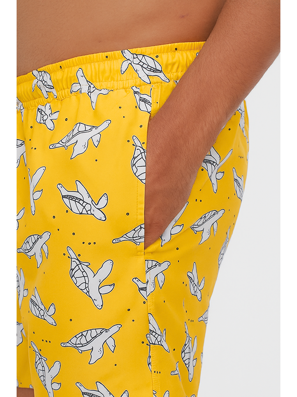 Erkek Lemon Party Kaplumbağa Desenli Deniz Şortu Sarı-1