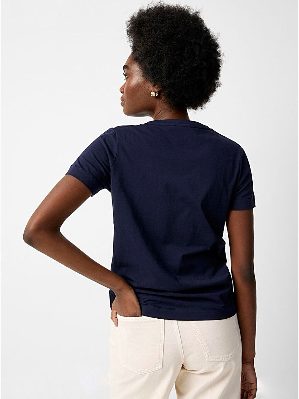 Lacivert Kadın V Yaka Tshirt SPR24TSK45-1