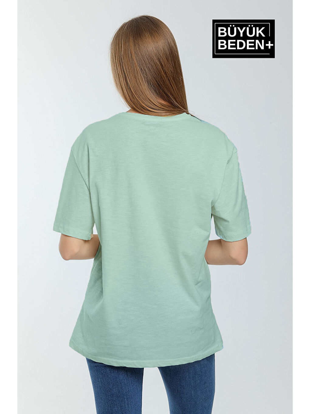 Turkuaz Kadın Büyük Beden Bisiklet Yaka Tshırt SPR25BTSK10-1