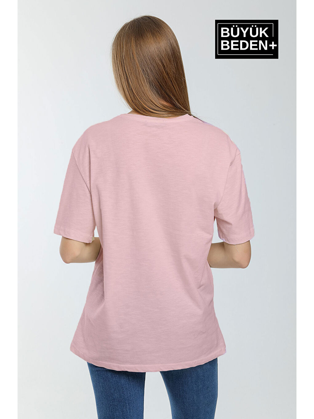 Pembe Kadın Büyük Beden Bisiklet Yaka Tshırt SPR25BTSK10-1