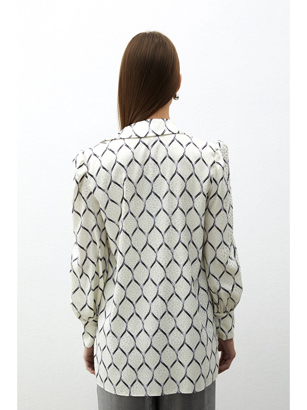 Saten Desenli Gömlek - Siyah-3