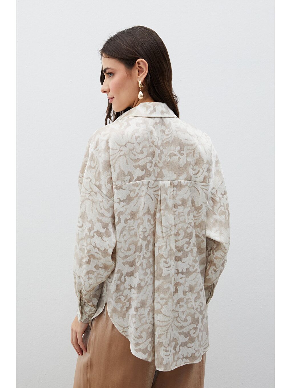 Bej Desenli Uzun Gömlek - Taş-4