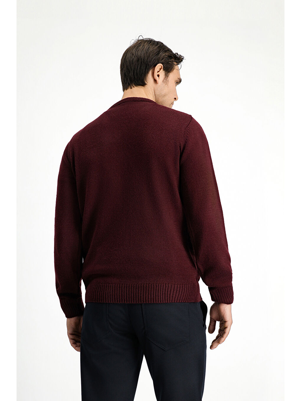 Bordo V Yaka Regular Fit Triko Büyük Beden Kazak-4