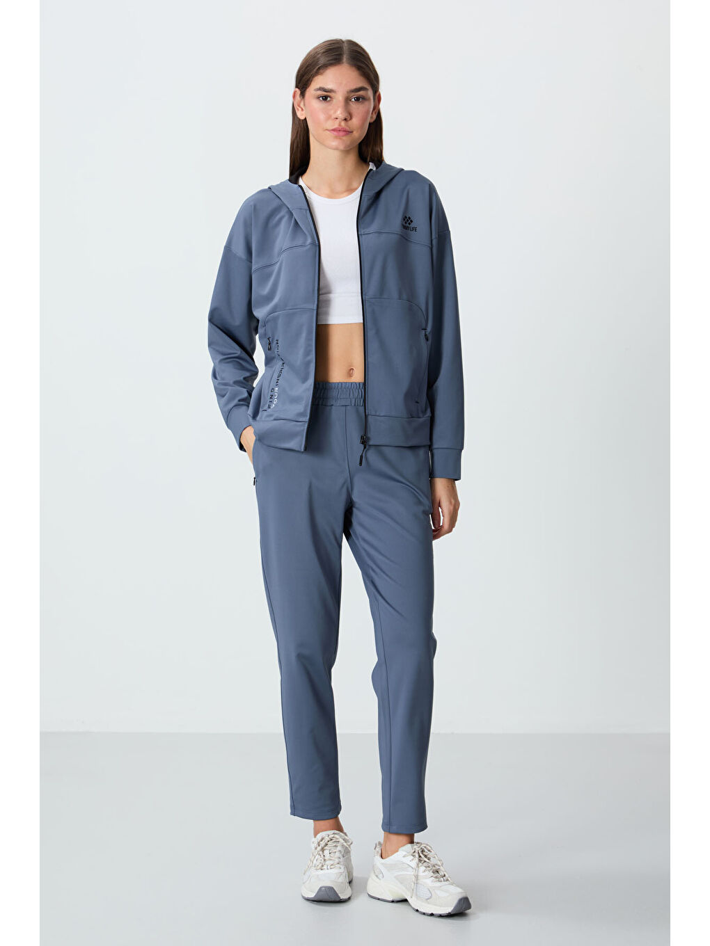Petrol Kapüşonlu Gizli Cep Detaylı Standart Kalıp Kadın Eşofman Takımı - 95306-4