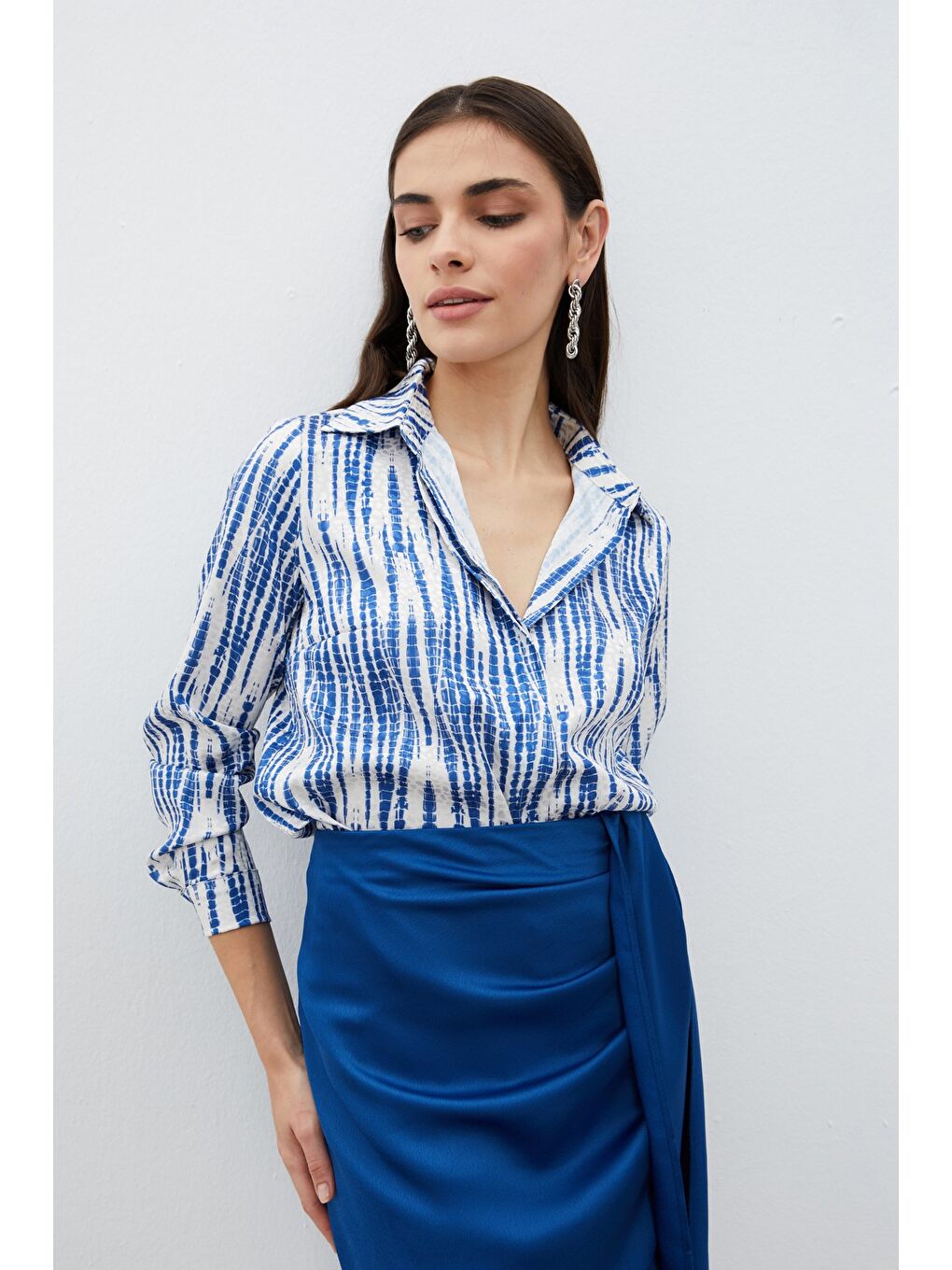 Desenli Salaş Gömlek - Lacivert-1