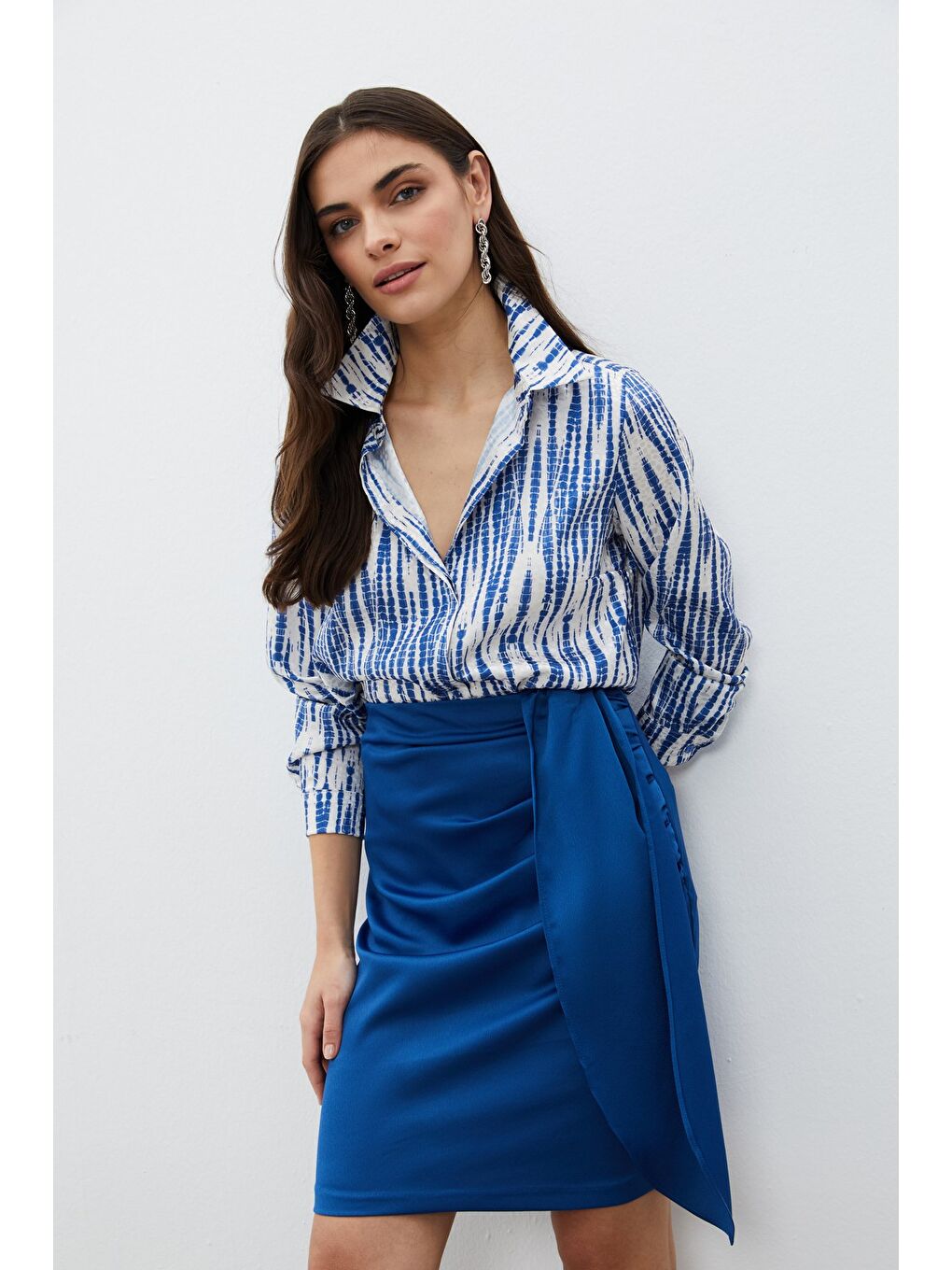 Desenli Salaş Gömlek - Lacivert-2