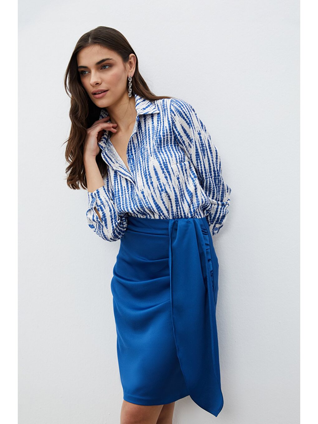 Desenli Salaş Gömlek - Lacivert-3