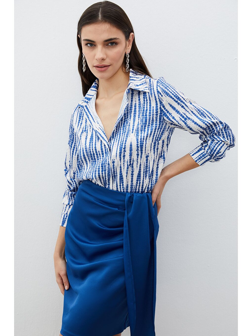 Desenli Salaş Gömlek - Lacivert-4