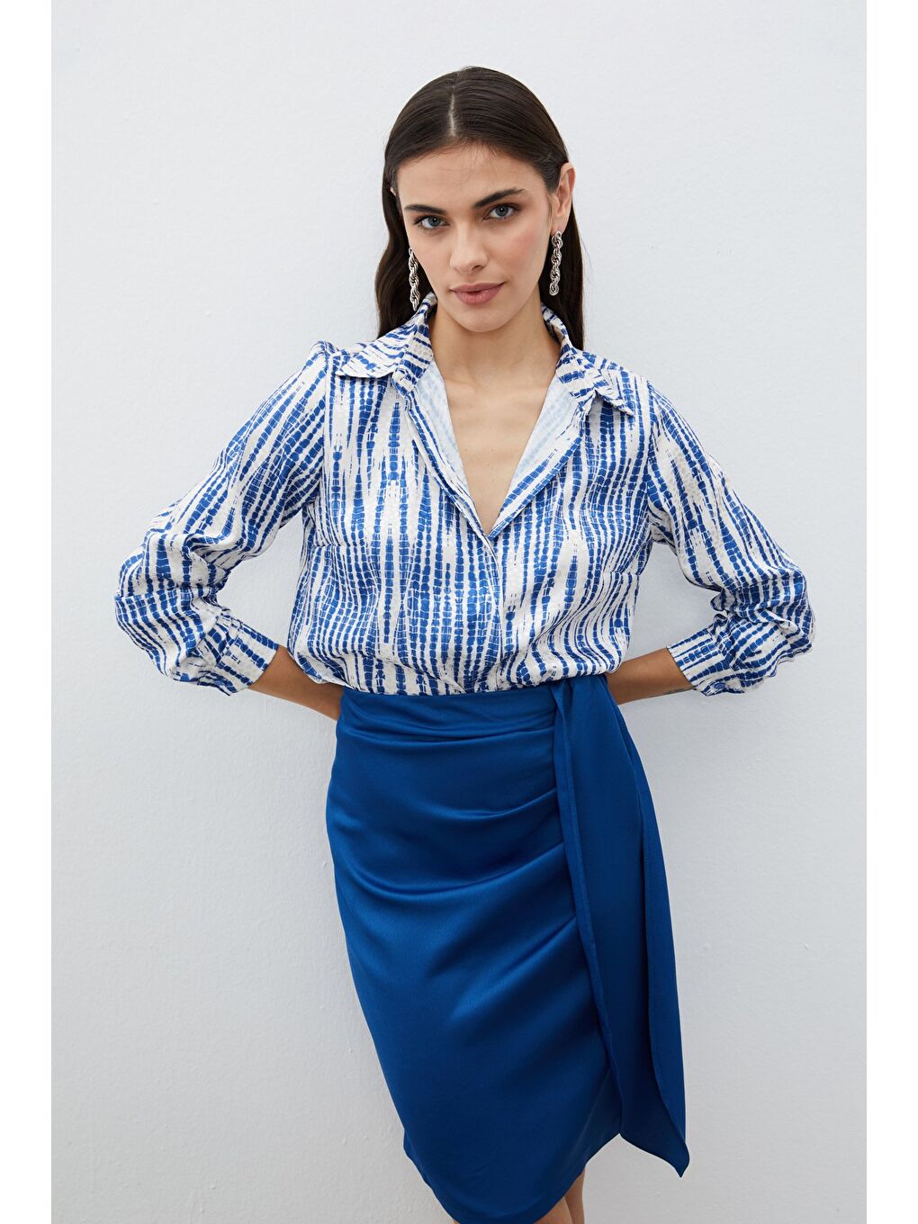 Desenli Salaş Gömlek - Lacivert-5