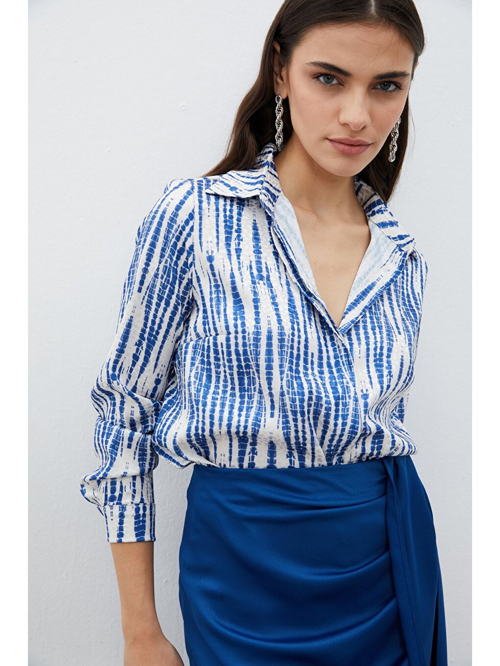 Desenli Salaş Gömlek - Lacivert-6