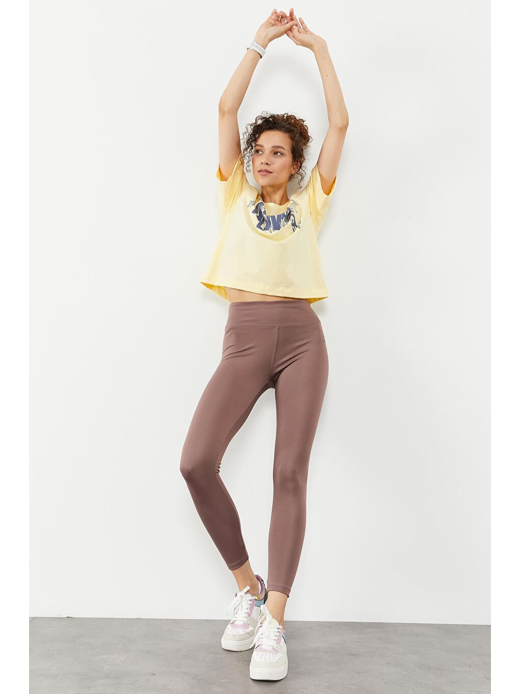 Pembe Gül Kurusu Yüksek Bel Streç Slim Fit Dar Paça Kadın Tayt - 94545