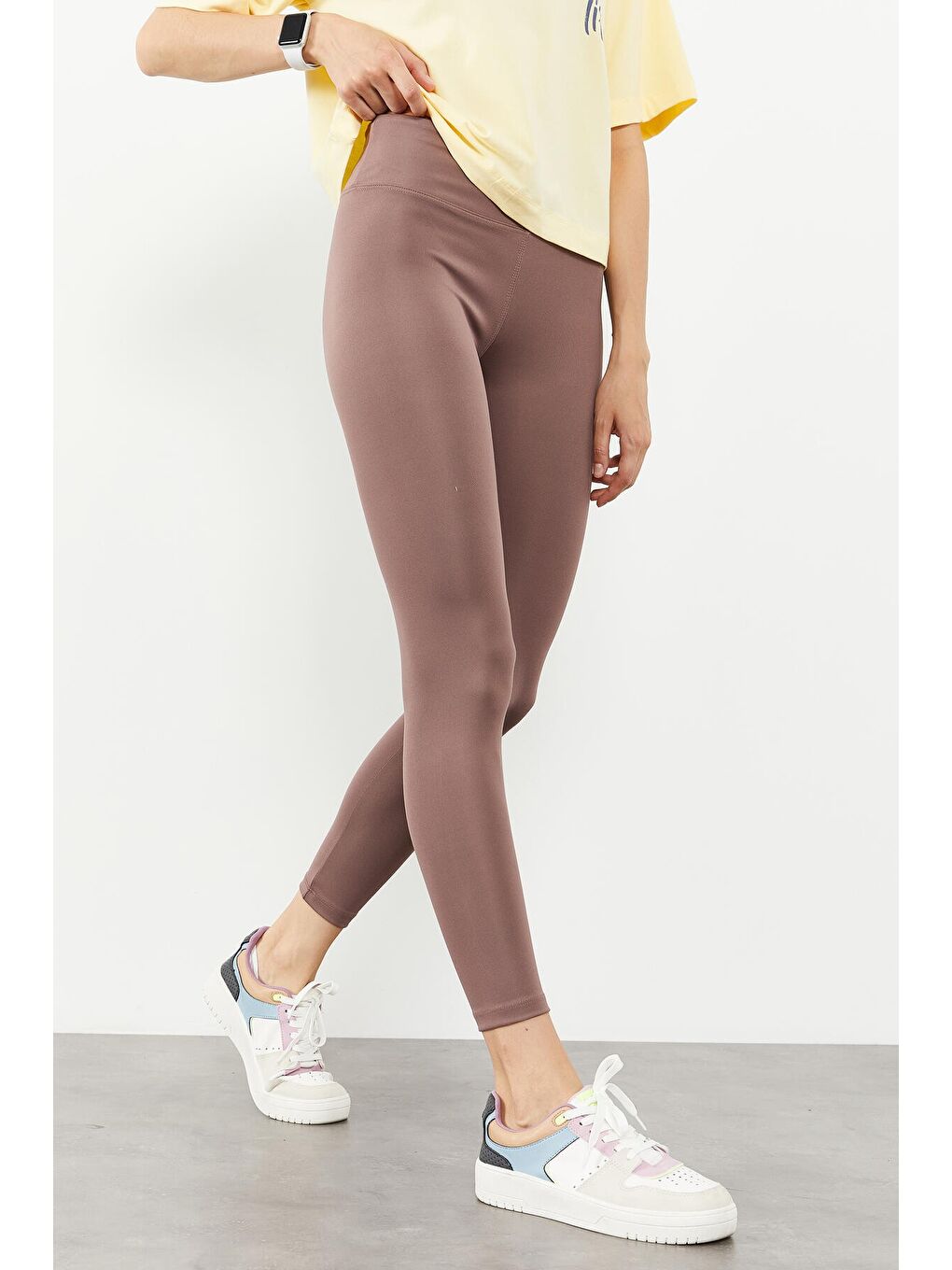 Pembe Gül Kurusu Yüksek Bel Streç Slim Fit Dar Paça Kadın Tayt - 94545-1