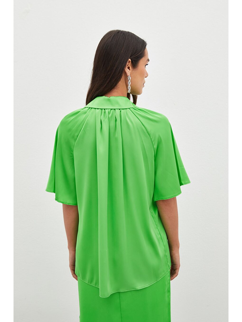 Geniş Kısa Kol Gömlek - Açık Yeşil-5