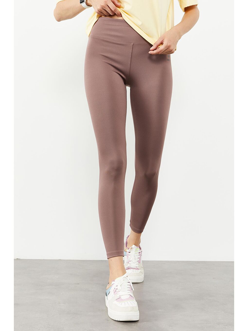 Pembe Gül Kurusu Yüksek Bel Streç Slim Fit Dar Paça Kadın Tayt - 94545-4