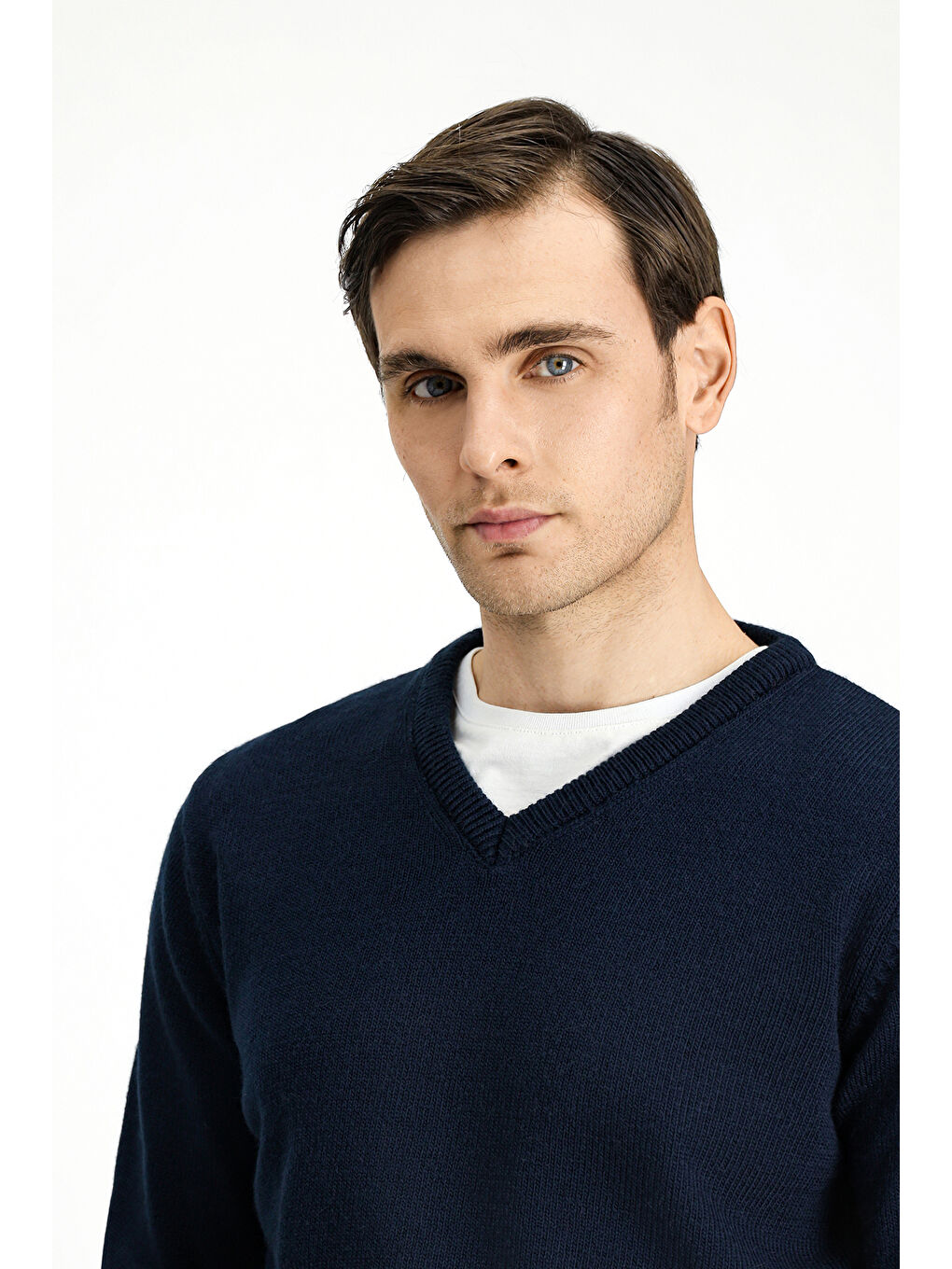 Lacivert V Yaka Regular Fit Triko Büyük Beden Kazak-2