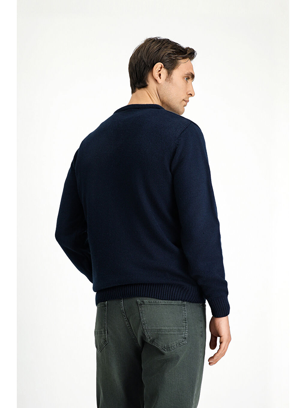 Lacivert V Yaka Regular Fit Triko Büyük Beden Kazak-4