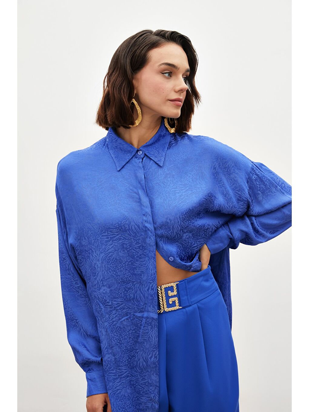 Desenli Salaş Gömlek - Sax Mavi