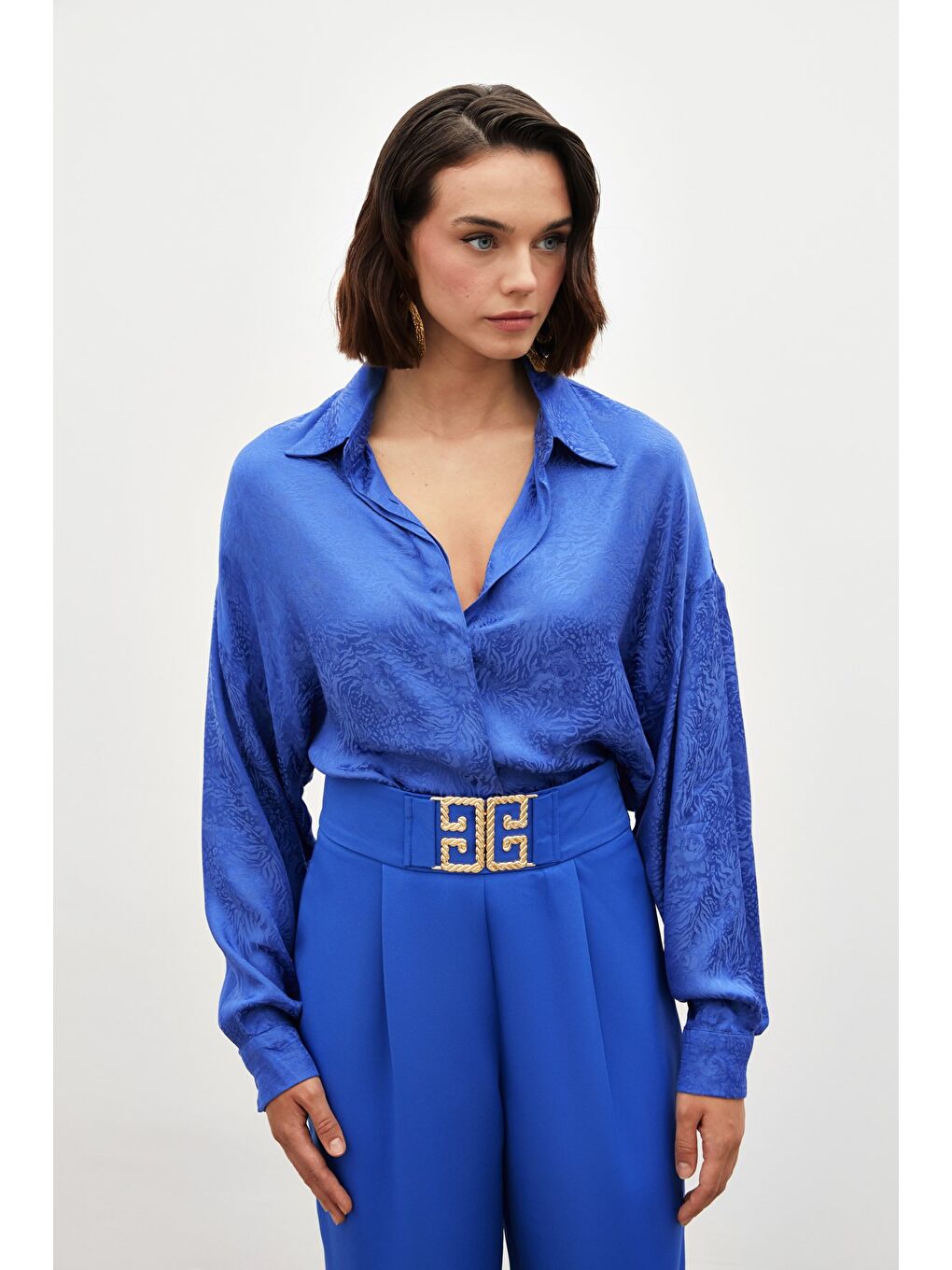 Desenli Salaş Gömlek - Sax Mavi-1