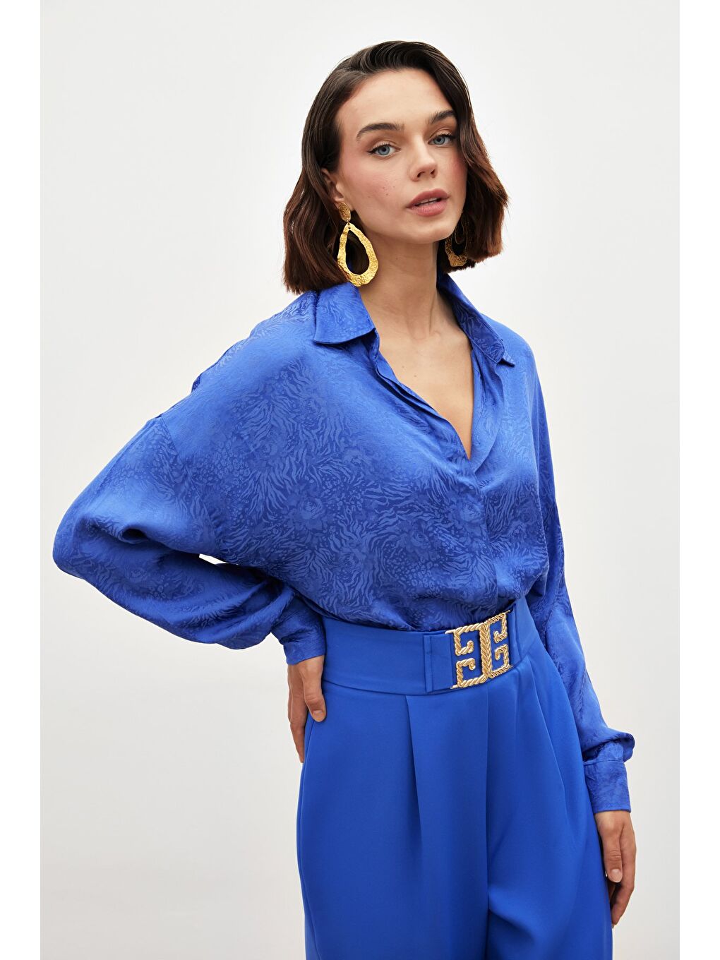 Desenli Salaş Gömlek - Sax Mavi-2